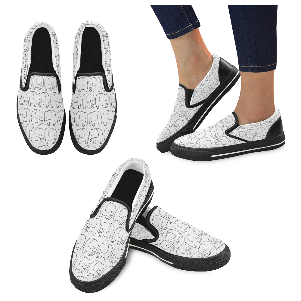 black and white elephant Slip-on Canvas Shoes for Kid (Model 019)