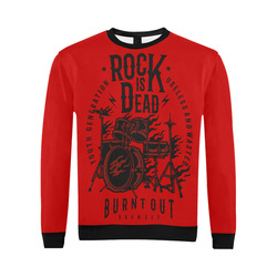 Rock Is Dead Red And Black All Over Print Crewneck Sweatshirt for Men (Model H18)