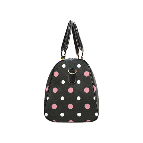BLACK WITH PINK AND W2HITE DOTS New Waterproof Travel Bag/Large (Model 1639)