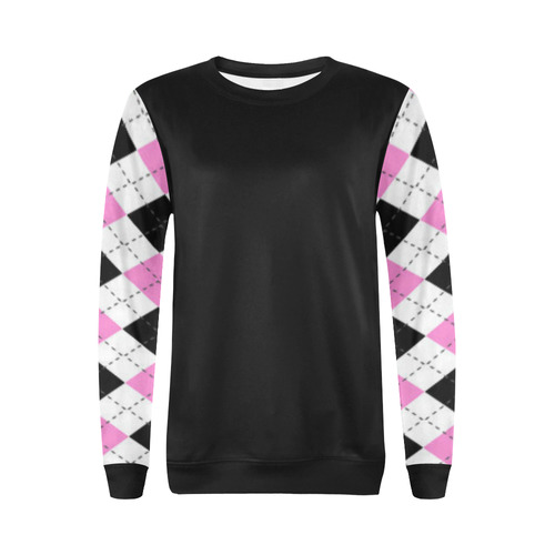 pink white black and gray argyle All Over Print Crewneck Sweatshirt for Women (Model H18)
