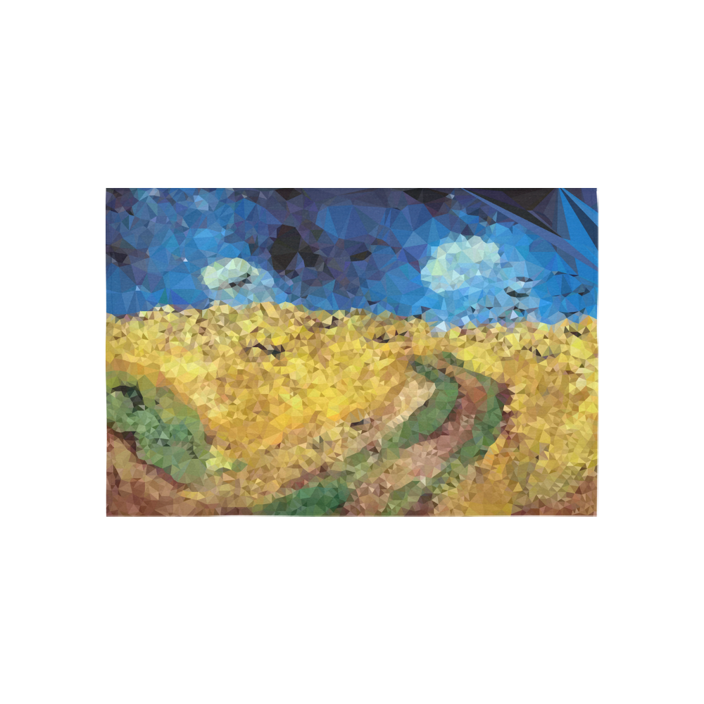 Van Gogh Wheatfield Crows Low Poly Cotton Linen Wall Tapestry 60"x 40"