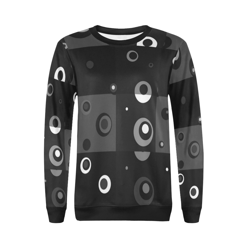 black and white circle blocks All Over Print Crewneck Sweatshirt for Women (Model H18)