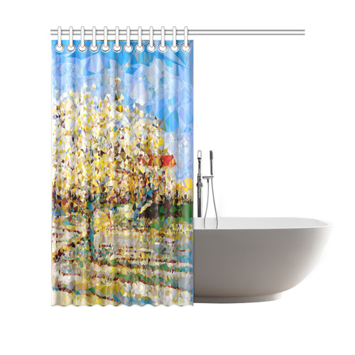 Van Gogh Blossoming Orchard Low Poly Floral Shower Curtain 69"x70"