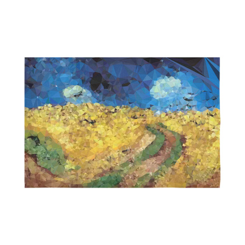 Van Gogh Wheatfield Crows Low Poly Cotton Linen Wall Tapestry 90"x 60"