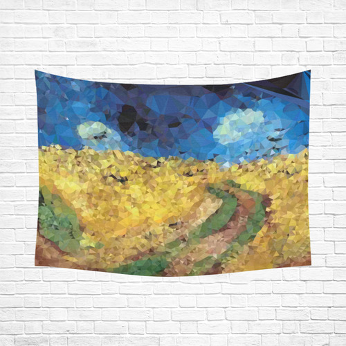 Van Gogh Wheatfield Crows Low Poly Cotton Linen Wall Tapestry 80"x 60"
