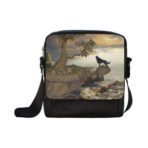 The lonely wolf on a flying rock Crossbody Nylon Bags (Model 1633)