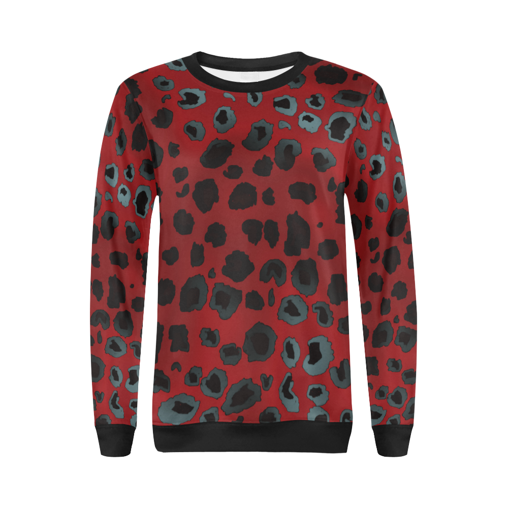 red and black leopard All Over Print Crewneck Sweatshirt for Women (Model H18)
