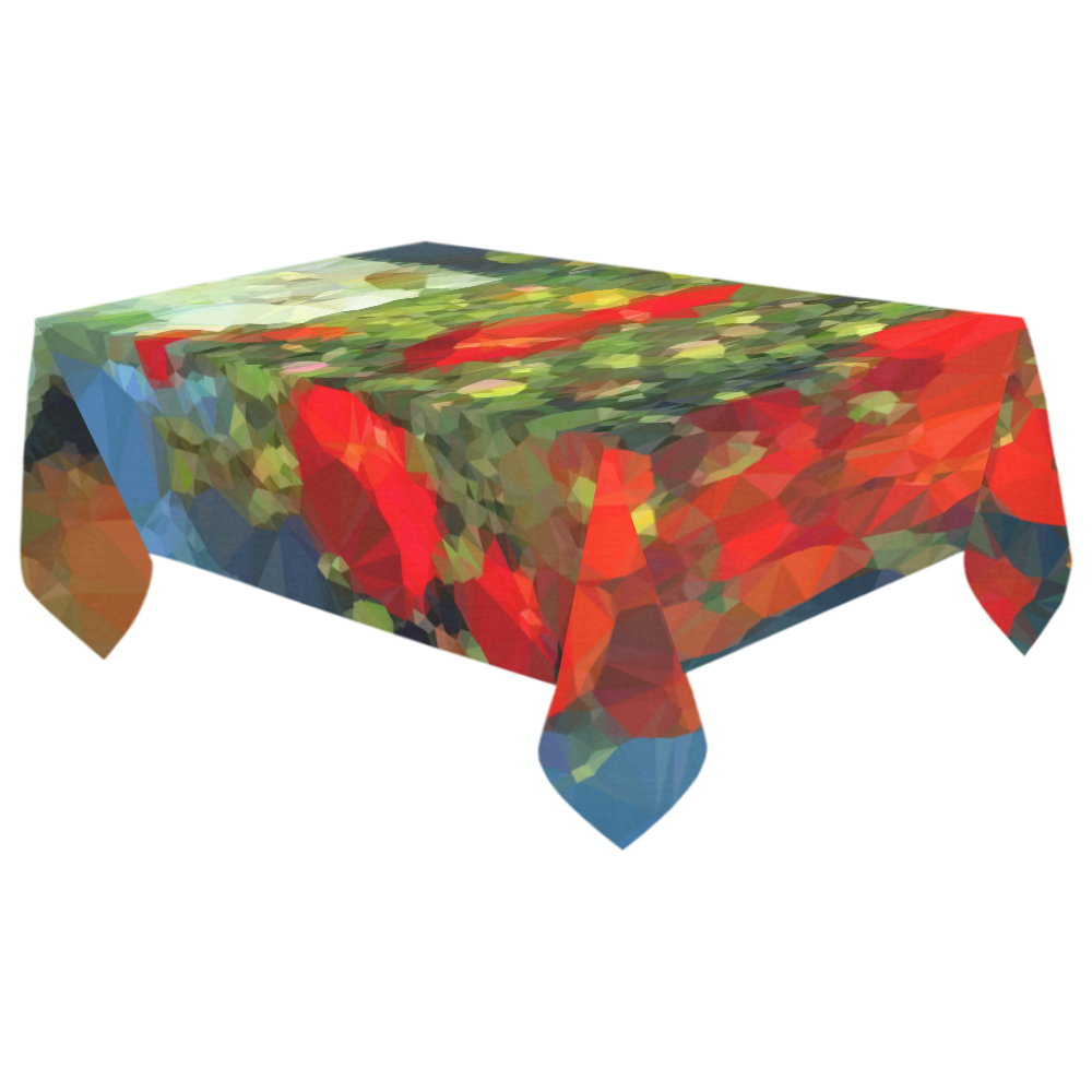 Van Gogh Red Poppies Low Poly Floral Cotton Linen Tablecloth 60"x 104"