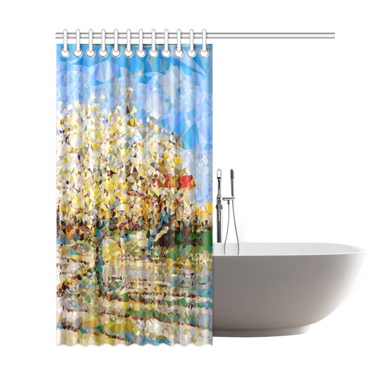 Van Gogh Blossoming Orchard Low Poly Floral Shower Curtain 69"x72"