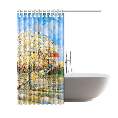 Van Gogh Blossoming Orchard Low Poly Floral Shower Curtain 69"x72"