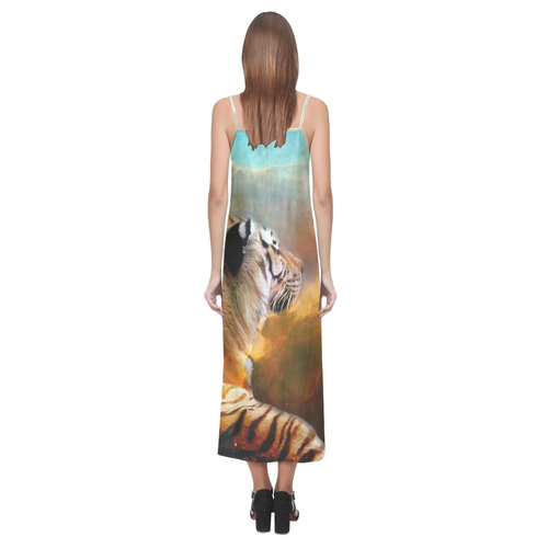 Tiger and Nebula V-Neck Open Fork Long Dress(Model D18)