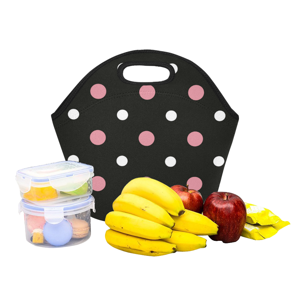 BLACK WITH PINK AND WHITE DOTS Neoprene Lunch Bag/Small (Model 1669)