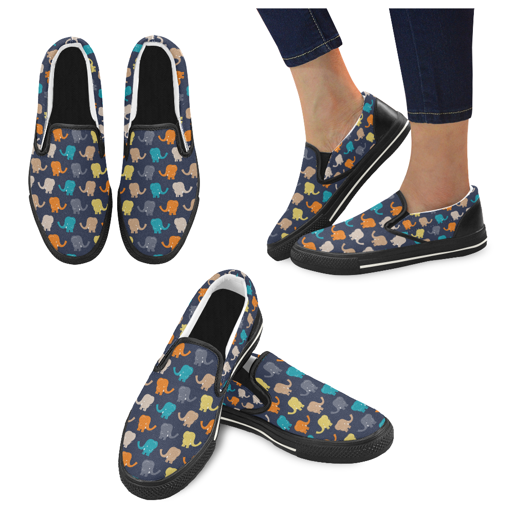 cute elephant Slip-on Canvas Shoes for Kid (Model 019)