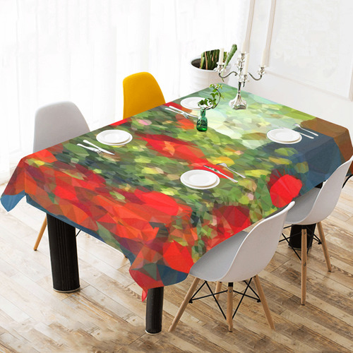 Van Gogh Red Poppies Low Poly Floral Cotton Linen Tablecloth 60"x120"