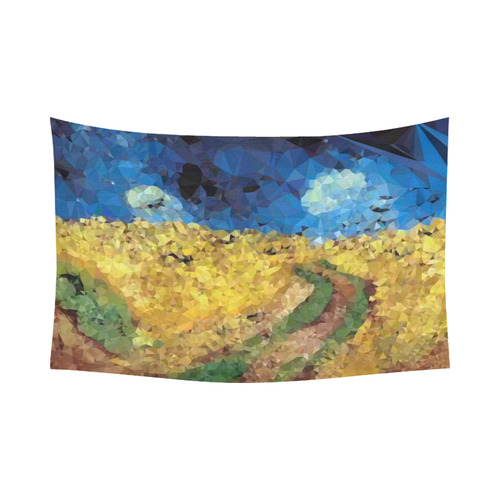 Van Gogh Wheatfield Crows Low Poly Cotton Linen Wall Tapestry 90"x 60"