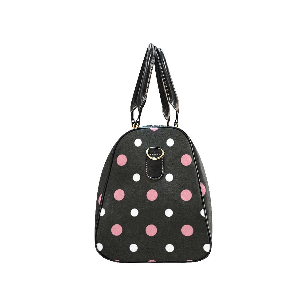 BLACK WITH PINK AND W2HITE DOTS New Waterproof Travel Bag/Large (Model 1639)
