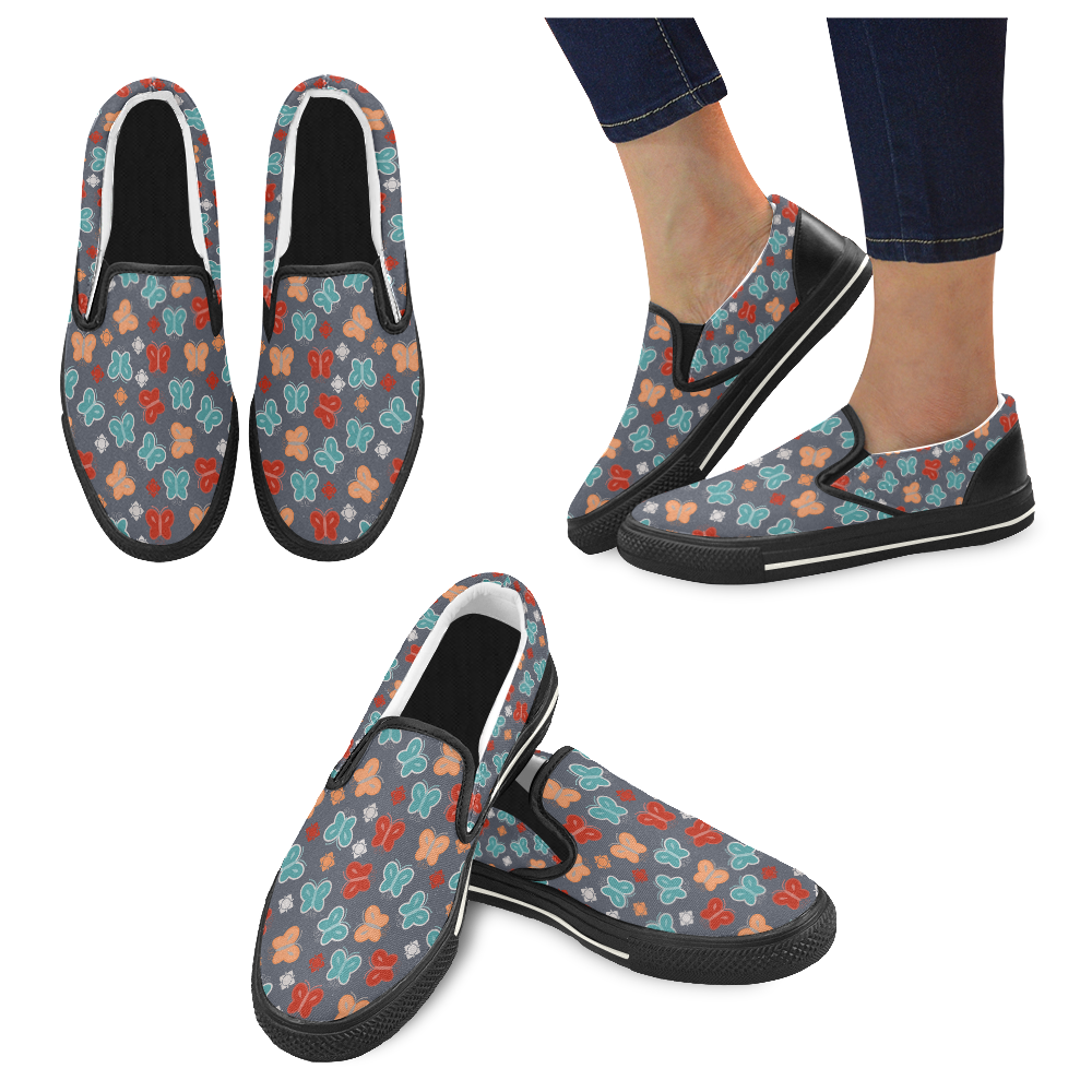 butterfly pattern Slip-on Canvas Shoes for Kid (Model 019)