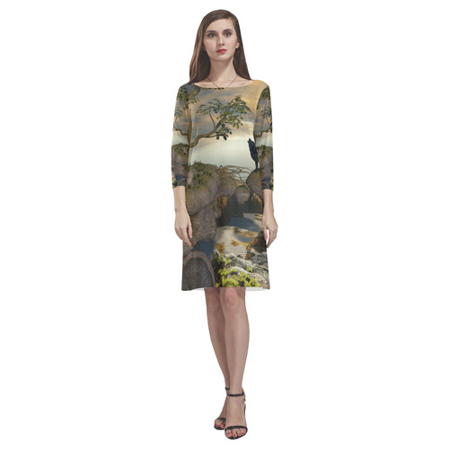 The lonely wolf on a flying rock Rhea Loose Round Neck Dress(Model D22)
