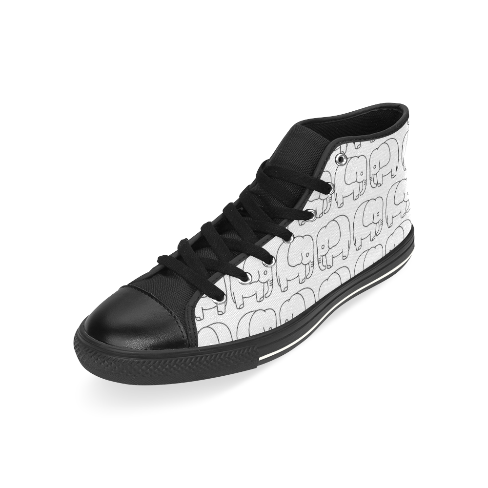 black and white elephant High Top Canvas Shoes for Kid (Model 017)