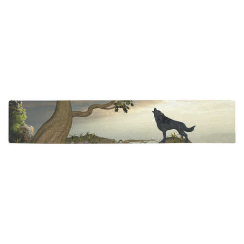 The lonely wolf on a flying rock Table Runner 14x72 inch