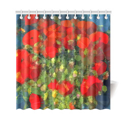 Van Gogh Red Poppies Floral Low Poly Shower Curtain 69"x70"