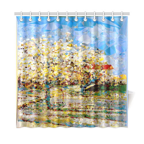 Van Gogh Blossoming Orchard Low Poly Floral Shower Curtain 72"x72"