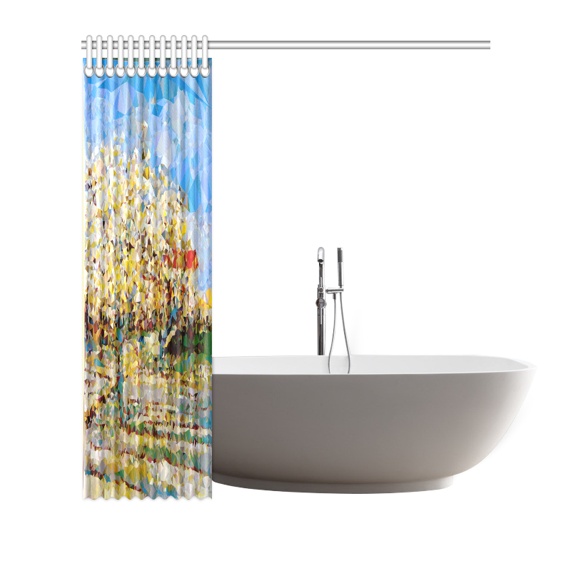 Van Gogh Blossoming Orchard Low Poly Floral Shower Curtain 72"x72"