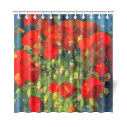 Van Gogh Red Poppies Floral Low Poly Shower Curtain 72"x72"