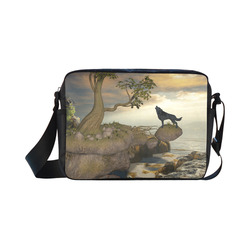 The lonely wolf on a flying rock Classic Cross-body Nylon Bags (Model 1632)