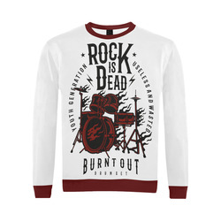 Rock Is Dead White And Red All Over Print Crewneck Sweatshirt for Men (Model H18)