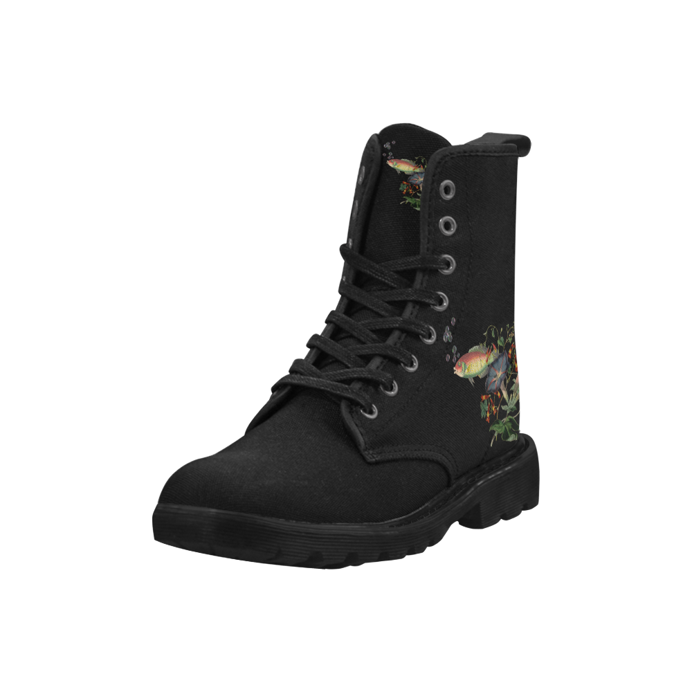 Fish With Flowers Surreal Martin Boots for Women (Black) (Model 1203H)