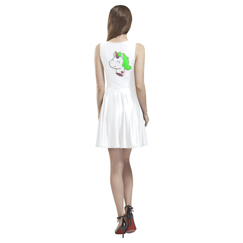 Green Unicorn White Thea Sleeveless Skater Dress(Model D19)