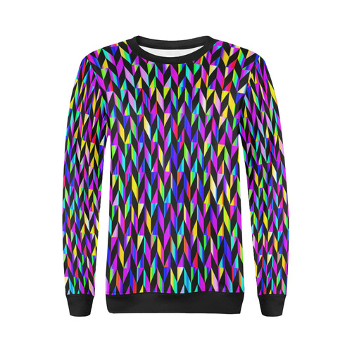 Purple Blue Rainbow Polygon Black All Over Print Crewneck Sweatshirt for Women (Model H18)
