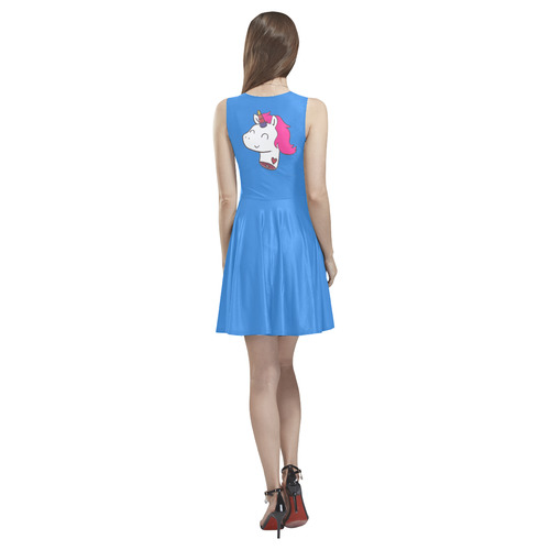 Pink Unicorn Blue Thea Sleeveless Skater Dress(Model D19)