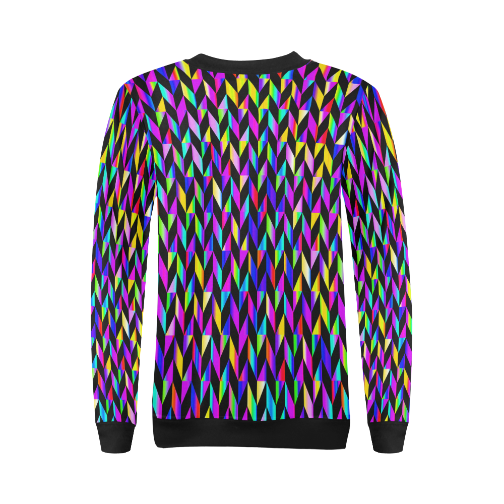 Purple Blue Rainbow Polygon Black All Over Print Crewneck Sweatshirt for Women (Model H18)