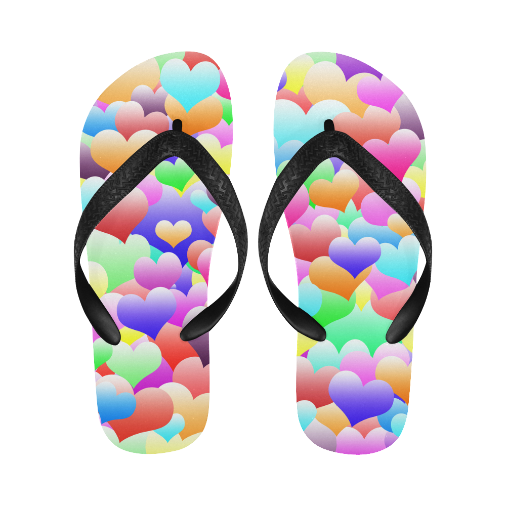 Bubble Hearts Dark Flip Flops for Men/Women (Model 040)