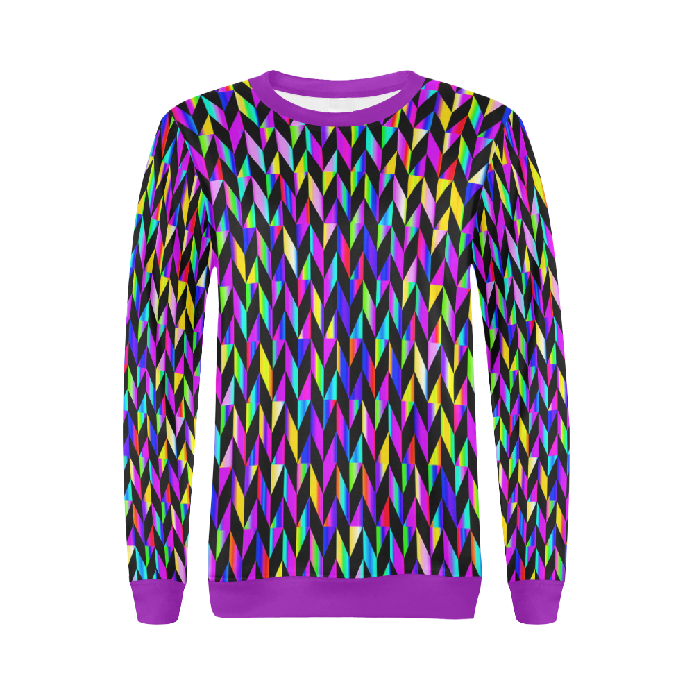 Purple Blue Rainbow Polygon Purple All Over Print Crewneck Sweatshirt for Women (Model H18)