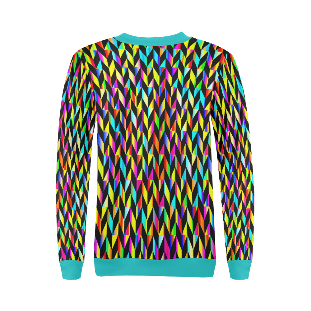 Neon Rainbow Polygon Turquoise All Over Print Crewneck Sweatshirt for Women (Model H18)