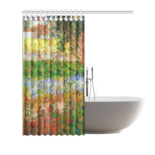 Van Gogh Flowering Garden Low Poly Floral Shower Curtain 72"x72"