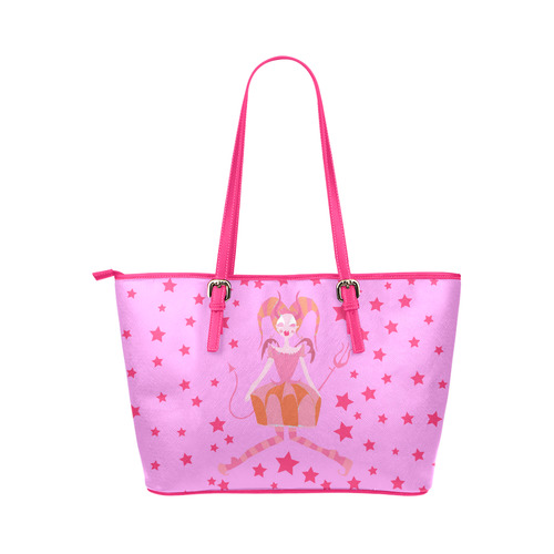 reddevil*stars*pink!!bag Leather Tote Bag/Large (Model 1651)