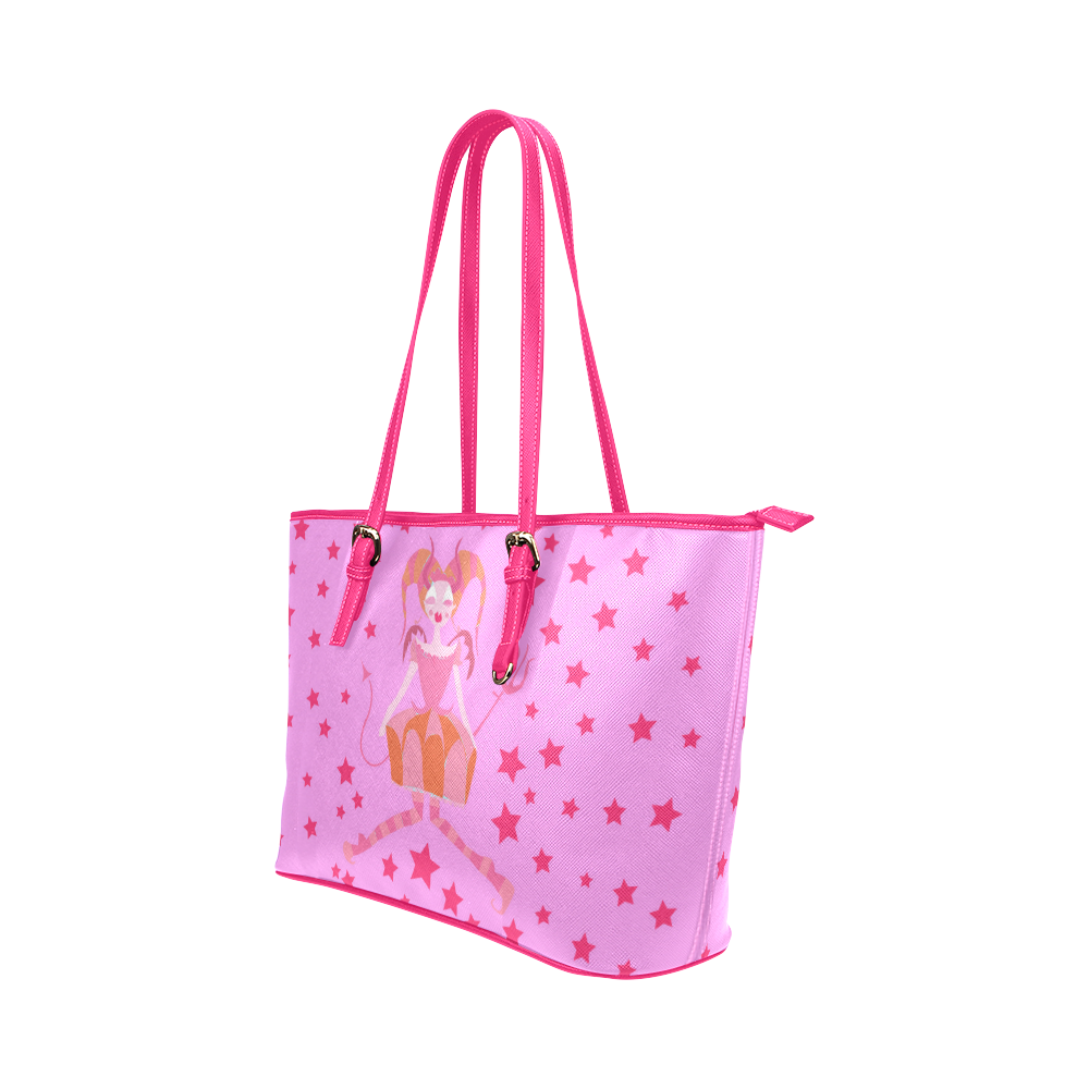 reddevil*stars*pink!!bag Leather Tote Bag/Large (Model 1651)