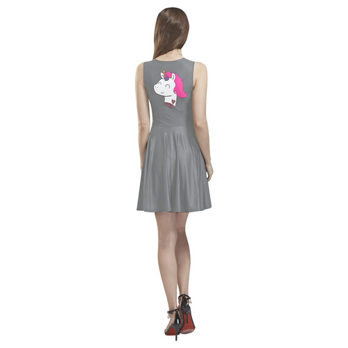 Pink Unicorn Grey Thea Sleeveless Skater Dress(Model D19)