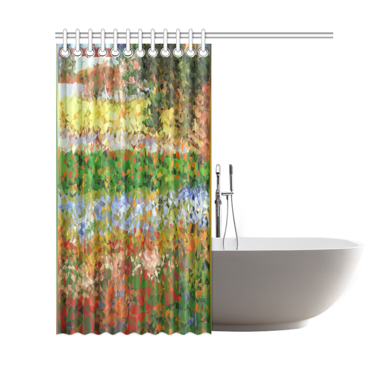 Van Gogh Flowering Garden Low Poly Floral Shower Curtain 69"x70"
