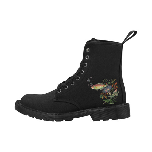 Fish With Flowers Surreal Martin Boots for Women (Black) (Model 1203H)