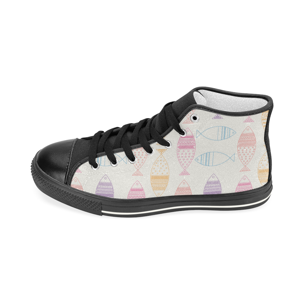 abstract tribal fish Women's Classic High Top Canvas Shoes (Model 017)