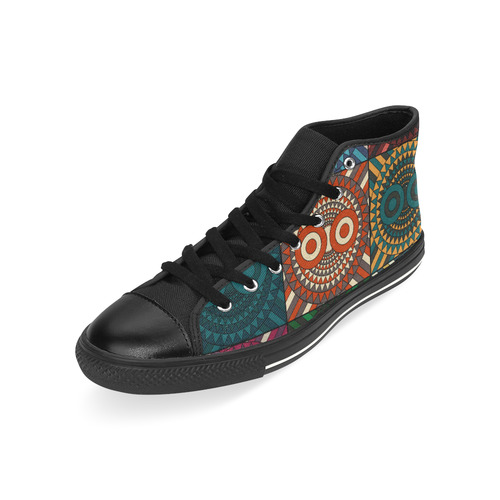 Polychrome Owl Mask High Top Canvas Women's Shoes/Large Size (Model 017)