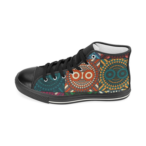 Polychrome Owl Mask Women's Classic High Top Canvas Shoes (Model 017)