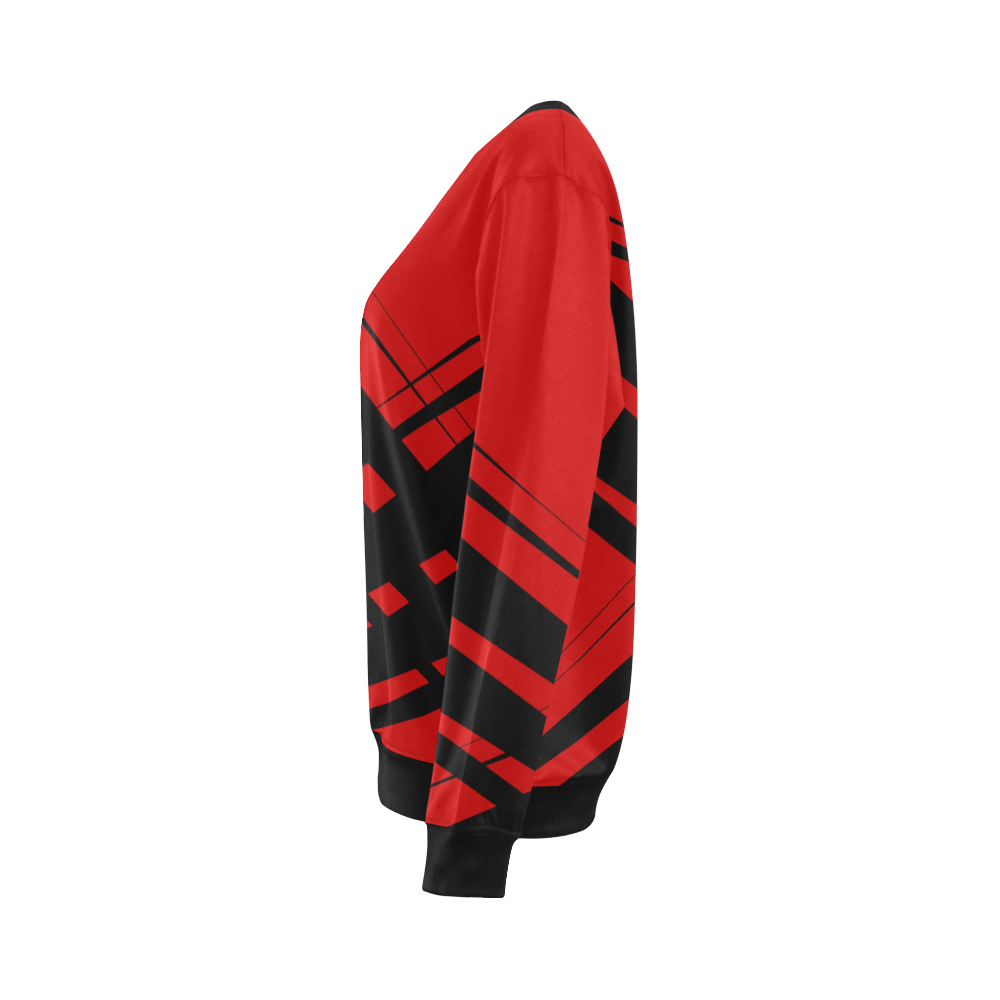 Black And Red Diagonal Criss Cross All Over Print Crewneck Sweatshirt for Women (Model H18)