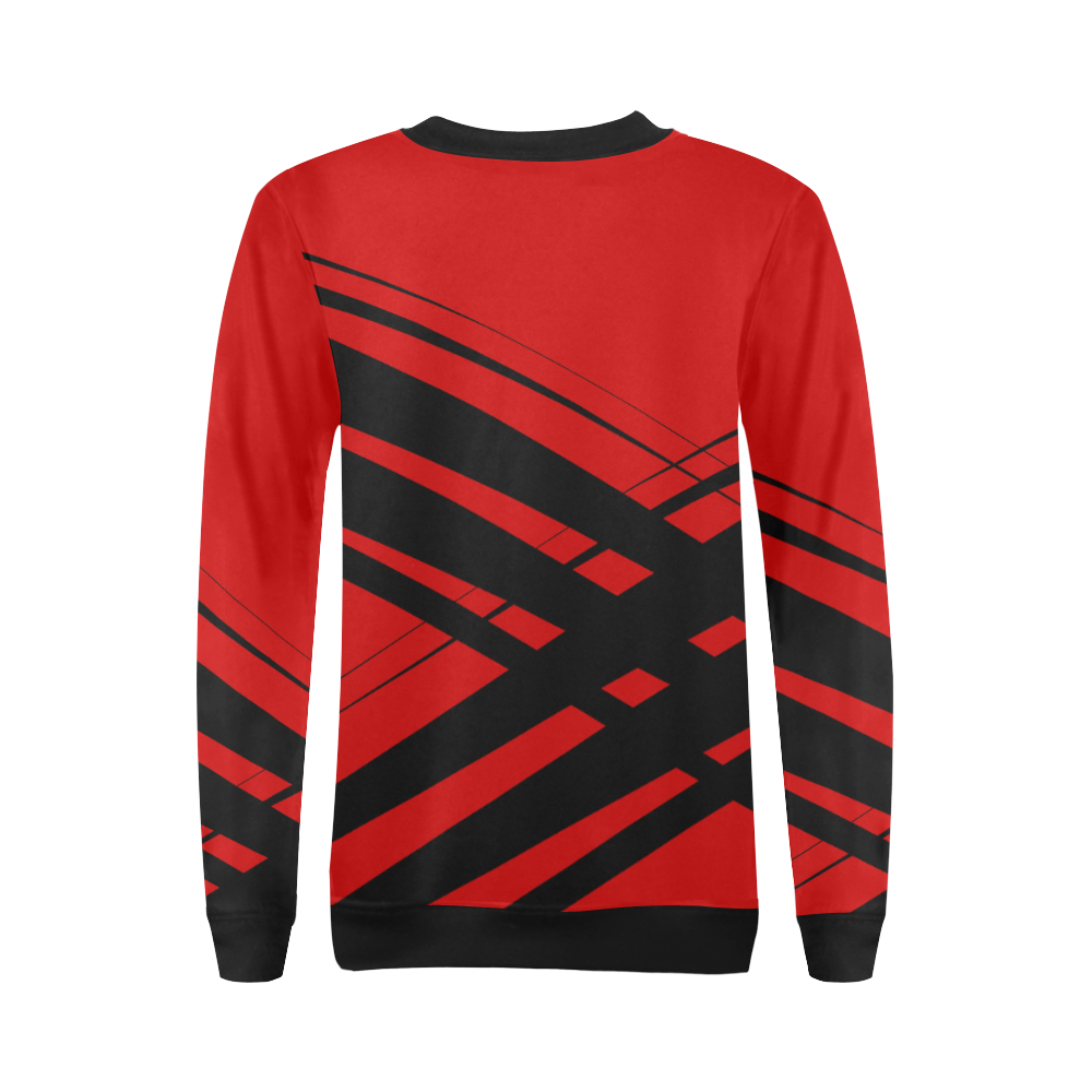 Black And Red Diagonal Criss Cross All Over Print Crewneck Sweatshirt for Women (Model H18)