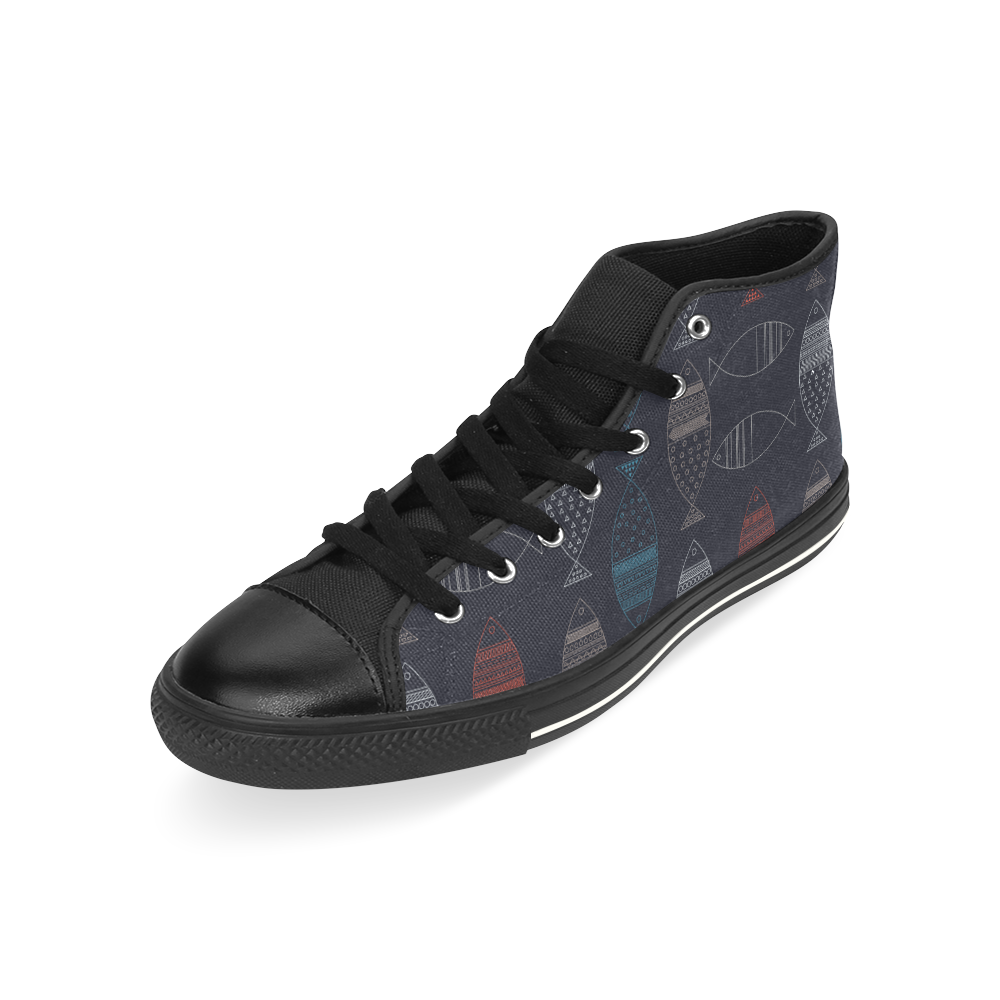 abstract fish High Top Canvas Women's Shoes/Large Size (Model 017)